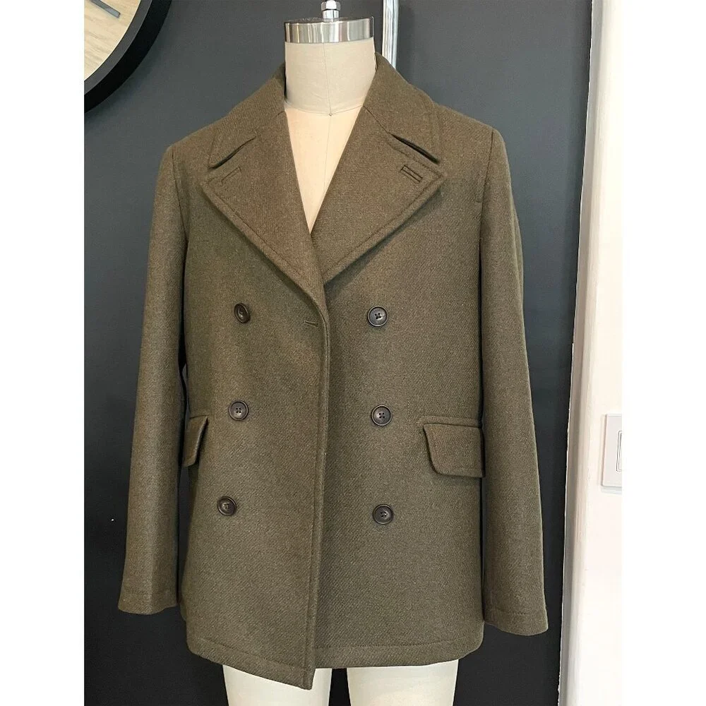 Ted Baker 273719 Mens Olive Green Wool Blend Peacoat Size 2 (M)